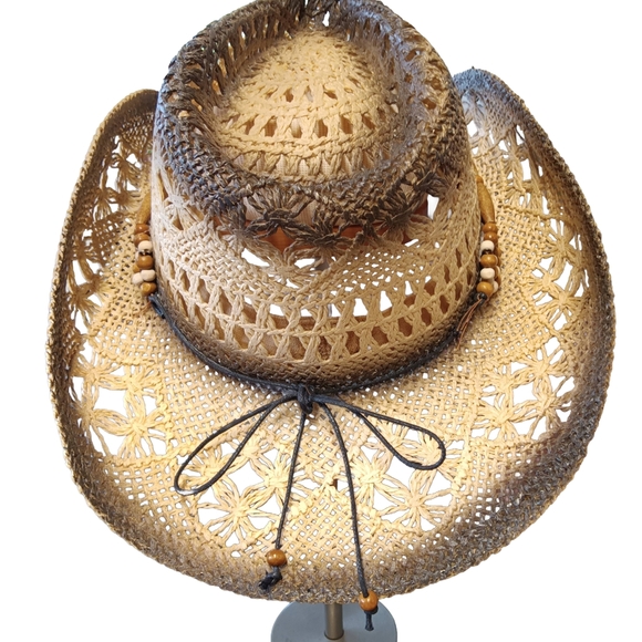 CLEARANCE SALE!! Woven Tan Western Hat with Beaded Band - Picture 3 of 6